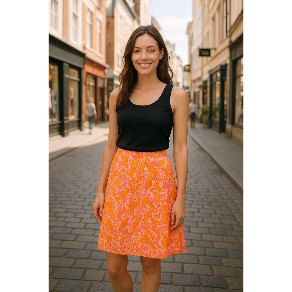 Lilly Pulitzer Vintage Material Pink Orange Kangaroo Print Short Skirt‎ 70s